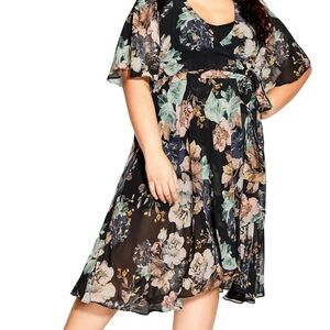 City Chic Floral Midi Dress - Black and Green